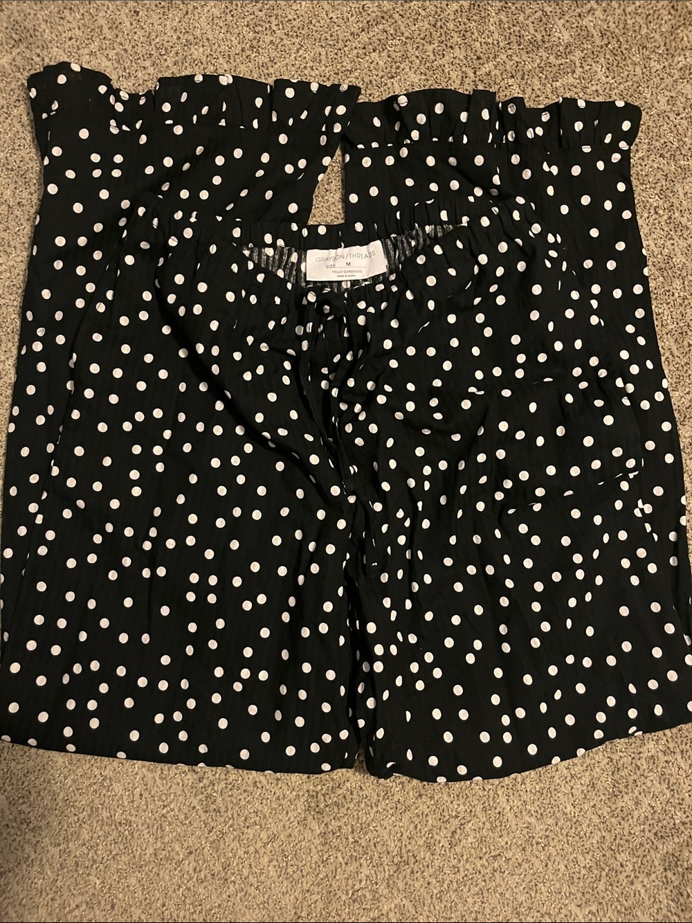 Grayson Threads Polka Dot drawstring Waist pants with ruffle hem